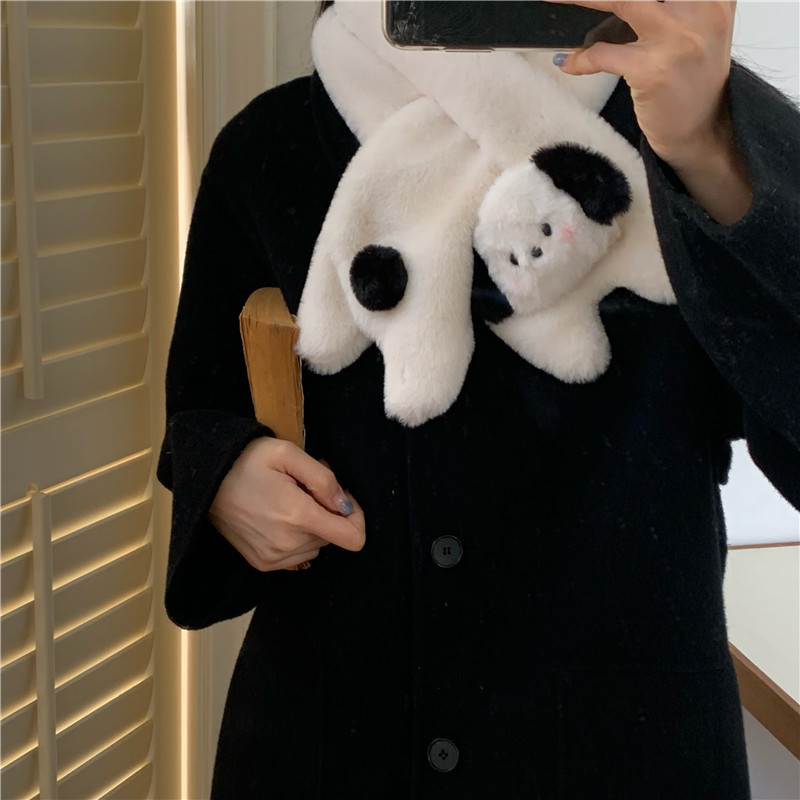 Cute blush puppy plush scarf, Korean Instagram style, girlish heart, new autumn and winter warm, thickened cross neck Specification drawing