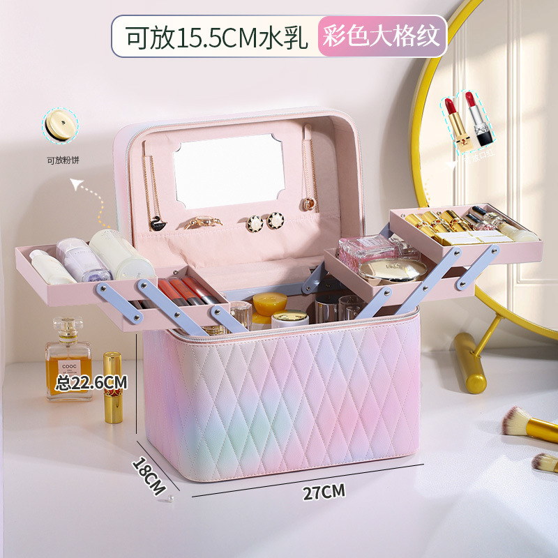 Factory direct sales of cosmetic bags, large-capacity suitcases, portable cosmetics, desktop storage boxes, multi-functional cosmetic cases Specification drawing