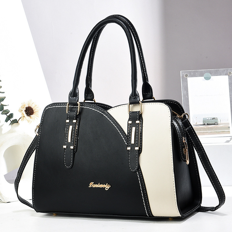 A simple and fashionable women's handbag with contrasting colors, a new single-shoulder crossbody bag for women in 2025, and a large-capacity commuter bag for women full figure