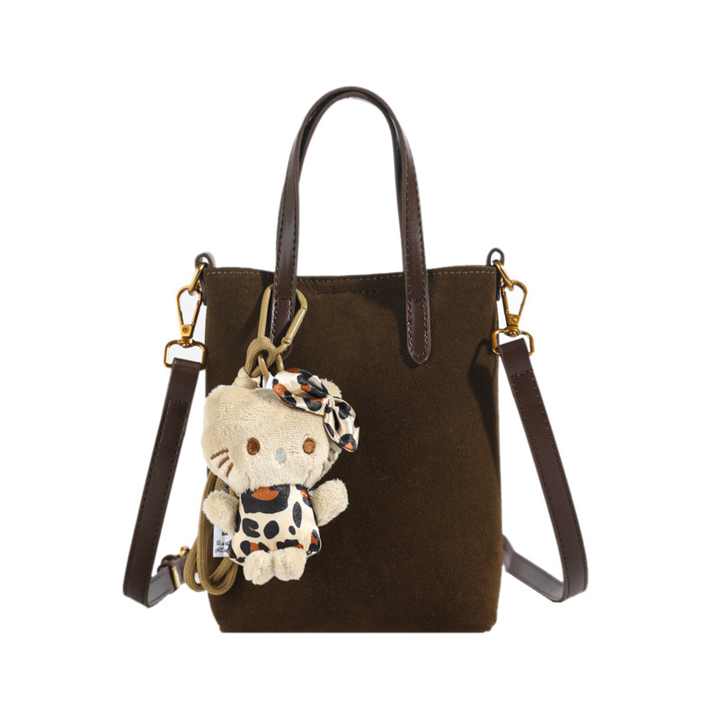 Autumn and winter fashion leopard print matte suede hand-held small bucket bag mini popular women's bag 2024 new crossbody mobile phone bag Item Picture