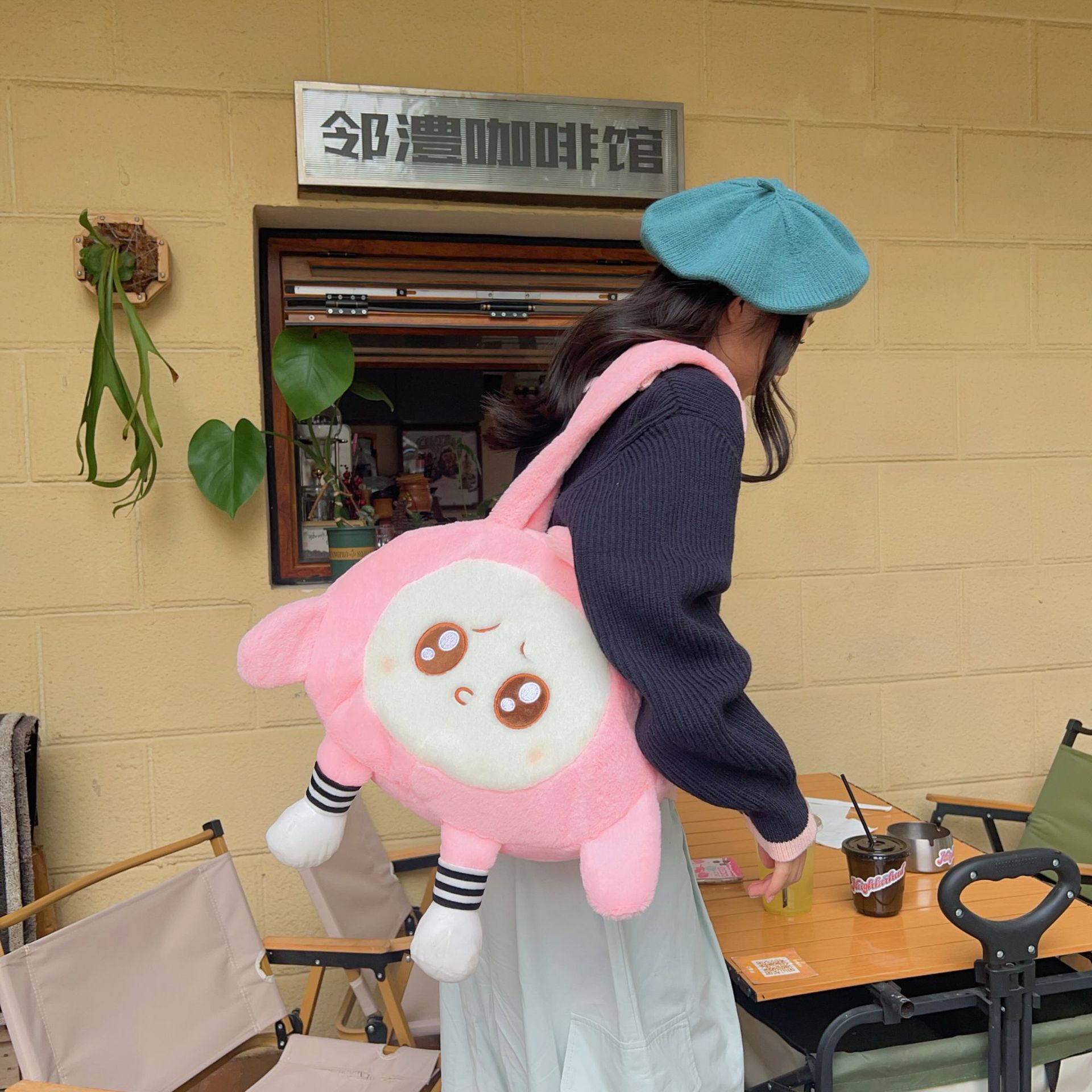 Cartoon and cute Egg Doll plush handbag for women 2023 New Egg Doll Party Tote bag with large capacity backpack style details Picture