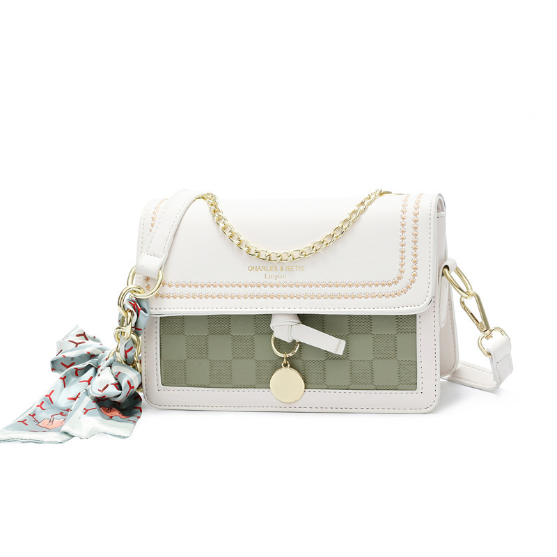 The new summer 2023 trendy women's bag with a checkered chain bag and a silk scarf crossbody bag Item Picture