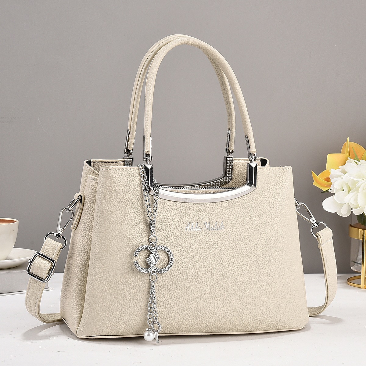 European and American fashion lychee pattern women's bag 2024 Trendy foreign trade single-shoulder women's bag PU women's new large-capacity handbag details Picture