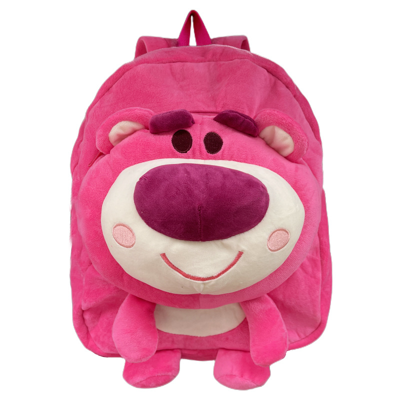 Strawberry Bear Korean-style backpack, cute schoolbag, plush cartoon, girlish heart, ins Japanese-style backpack, middle school and junior high school students Item Picture