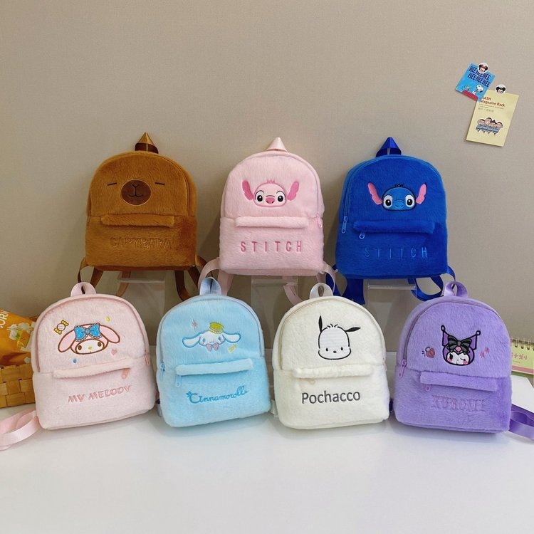Japanese-style cute embroidered Kuromi Melody plush student backpack, large-capacity backpack for girls, children's schoolbag full figure