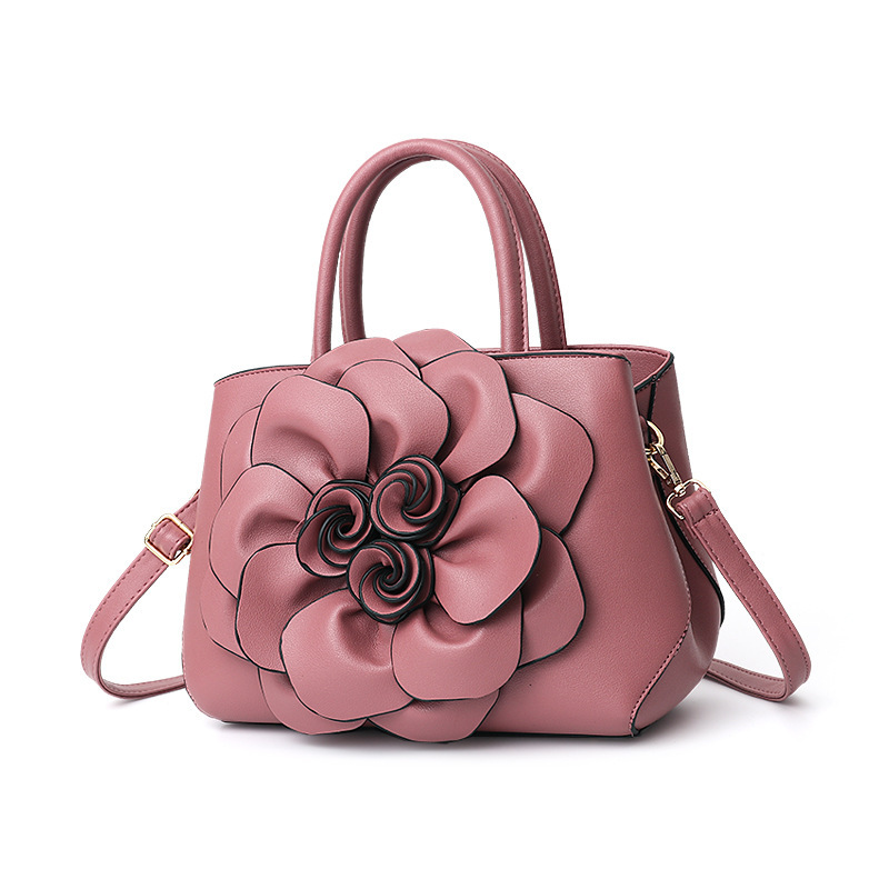 Mom's solid color new school-style women's bag, PU leather flower hand-held shoulder bag, cute bag, one piece consignment full figure