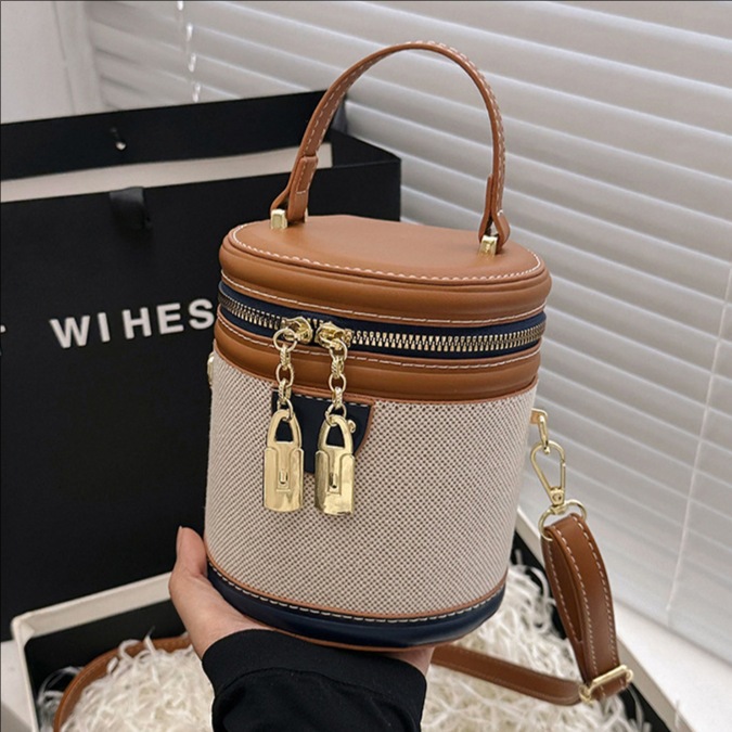 Cross-border stylish handbag, bucket bag, 2025 new trendy and fashionable color-blocking single-shoulder bag, high-end crossbody bag full figure