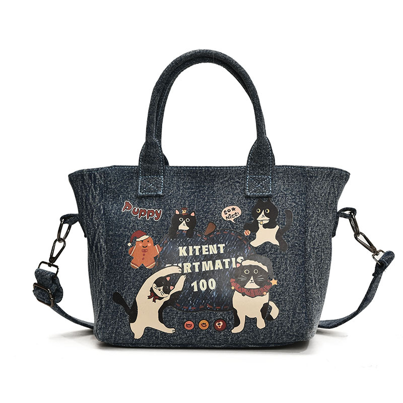 Cartoon denim bag for Girls 2025 New Trendy and fashionable school-style tote bag, casual large-capacity bag Item Picture
