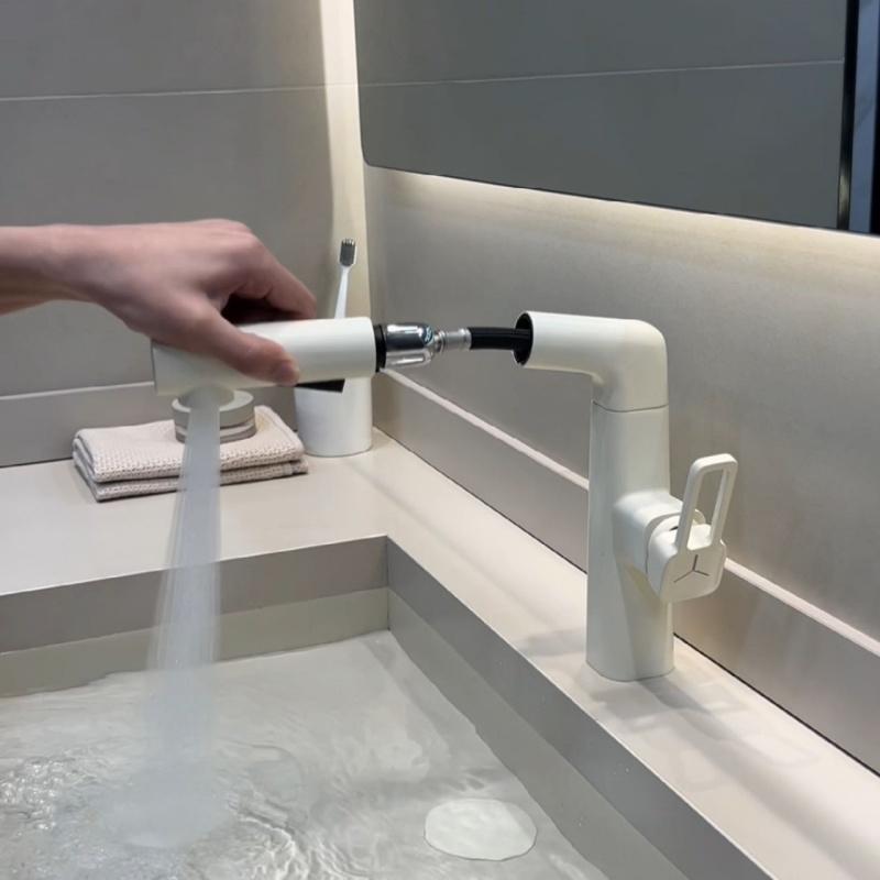 All-copper pull-out washbasin, milky white hot and cold water faucet, household lift bathroom, gun gray washbasin, washbasin faucet Specification drawing