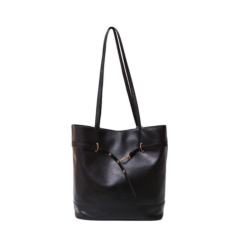 Cross-border solid color retro backpack for women, 2024 new style fashionable and niche commuter tote bag, versatile large-capacity single-shoulder bag Item Picture