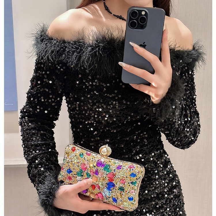 High-end texture colored gemstone single-shoulder bag for women 2025 new style dinner bag, a fashionable bestseller single-shoulder crossbody bag Application Scenario