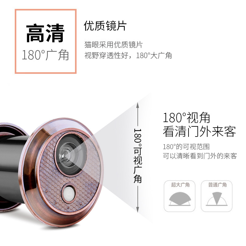 High-definition door mirror, anti-theft door, red bronze, silver plastic, fireproof and anti-theft, golden cup, cat's eye, doorbell, two-in-one sheep's eye details Picture