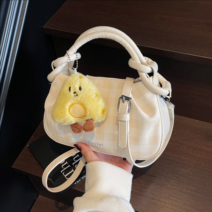 Simple checkered handbag for women, 2025 new style fashionable pleated cloud bag, texture single-shoulder bag, commuter crossbody bag full figure