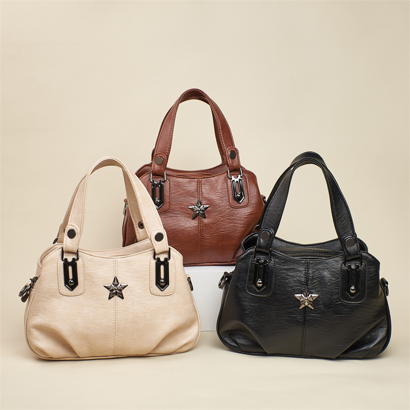 Soft leather women's bag 2025 new style Mom bag, three-compartment hand-held shoulder crossbody fashionable and versatile women's bag details Picture