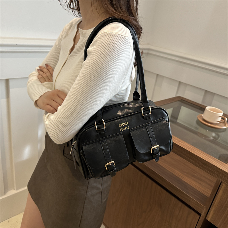 Autumn and winter high-end retro large-capacity bag for women, 2024 new stylish bowling bag, single-shoulder underarm tote bag Specification drawing