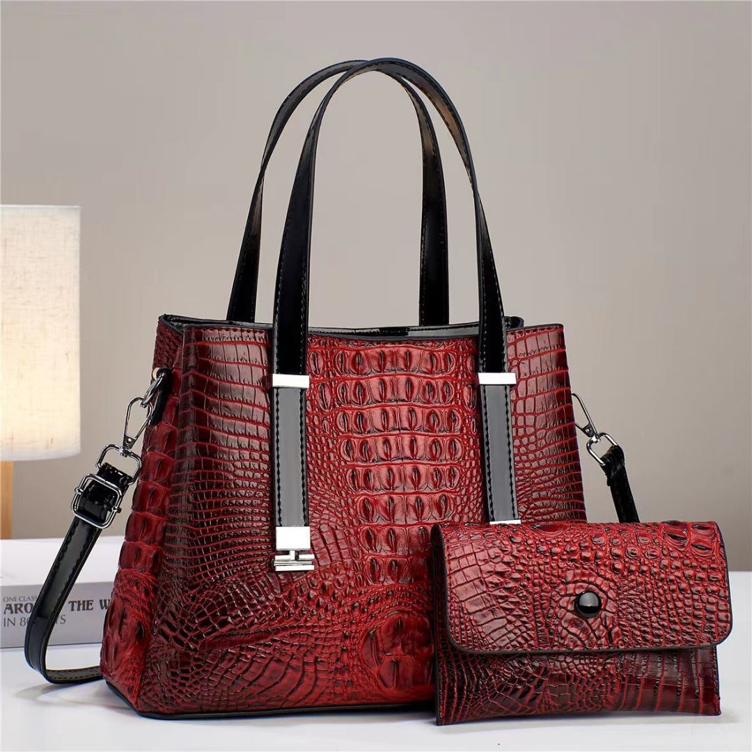 Crocodile pattern mother and child bag 2024 new model, leather texture, large capacity, mother bag, cross-border handbag, fashionable crossbody bag Specification drawing