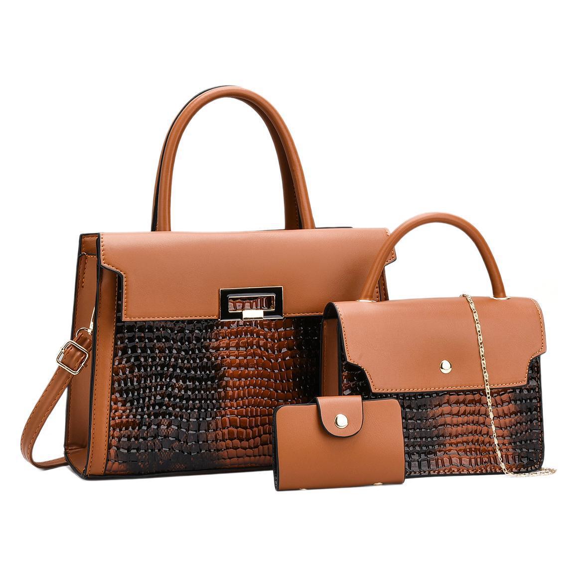New fashionable PU three-piece women's bag, cross-border mother-and-child bag, 2024 European and American leather women's hand-held shoulder bag Item Picture
