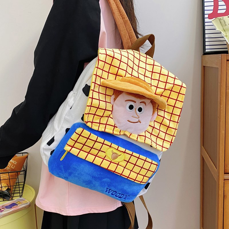 New Buzz Lightyear denim checkered backpack, ins Japanese backpack, large-capacity plush backpack, cartoon wholesale details Picture