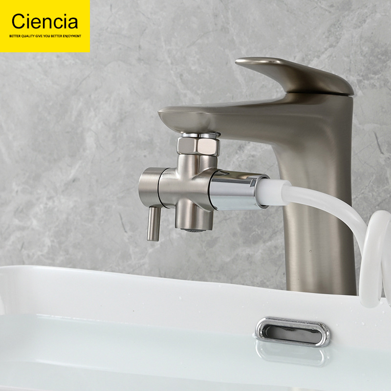Washbasin faucet diverter, washbasin faucet one-inlet two-outlet water divider valve, faucet water divider conversion valve accessories full figure