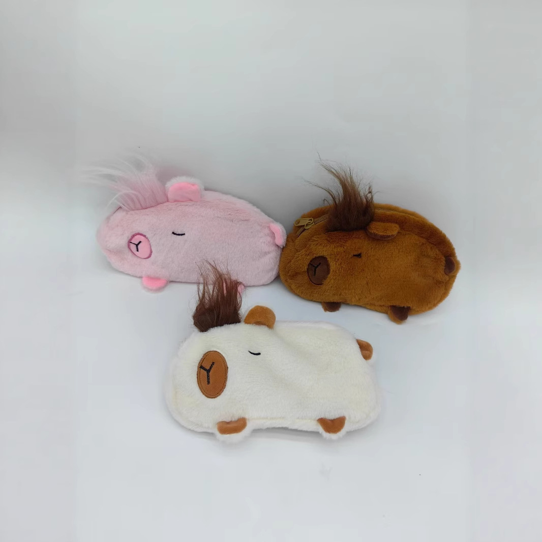 The new Sanrio large-capacity storage bag, Capibara cute makeup bag, cartoon plush student pen case is portable Specification drawing