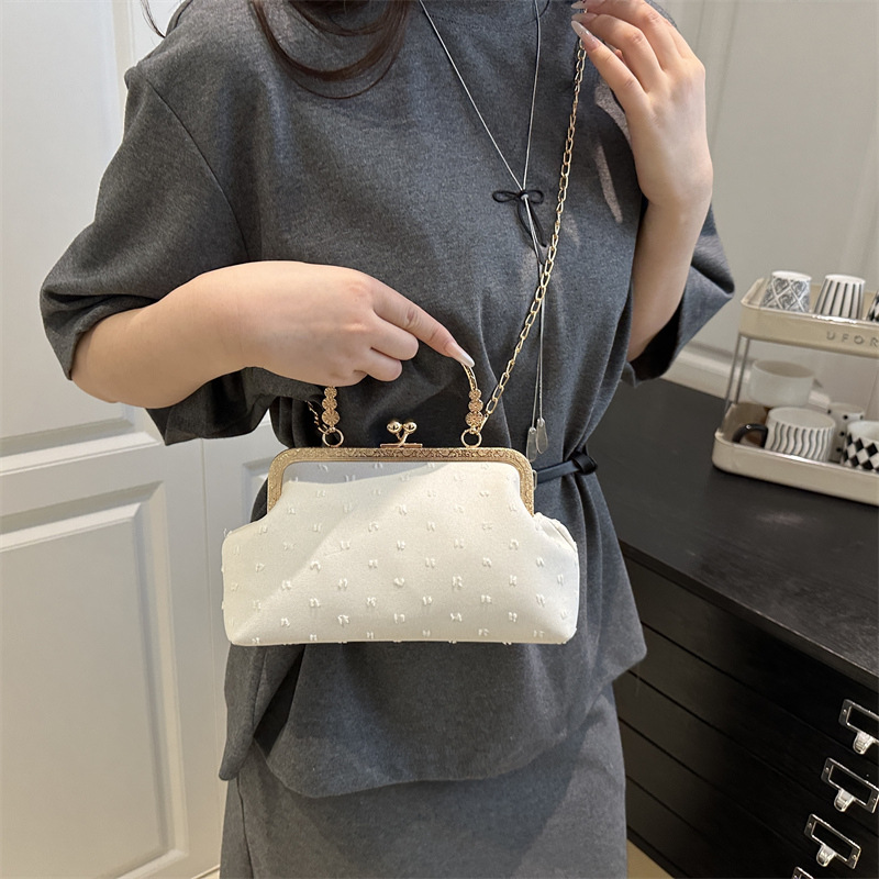 A new summer fashion women's crossbody shell handbag for 2025, featuring a simple lock buckle and stylish chain shoulder bag Specification drawing