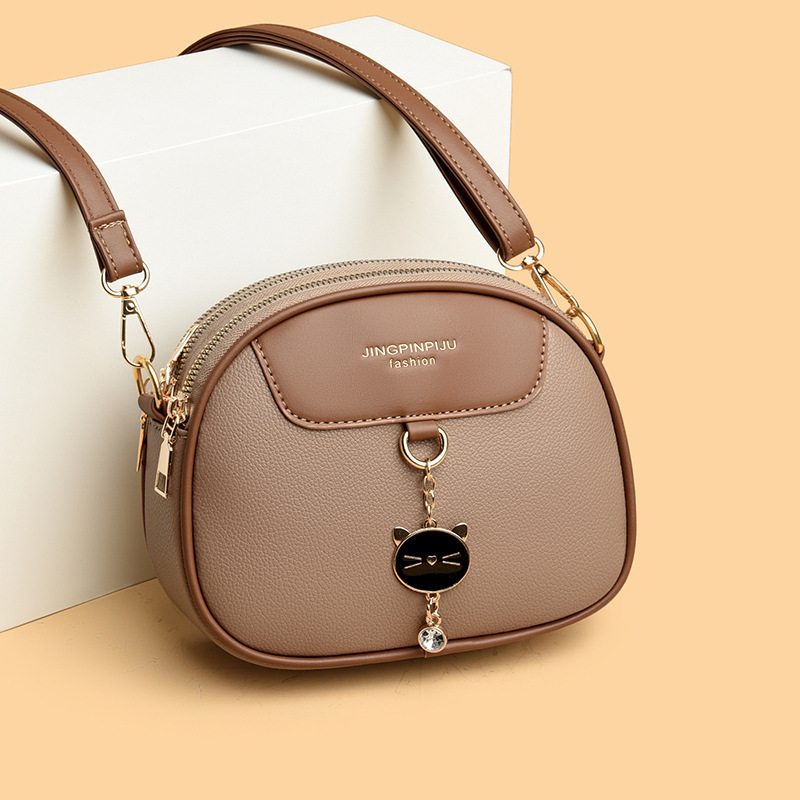 The new 2025 trendy and fashionable small round bag for women, versatile single-shoulder crossbody bag, soft leather for women, mobile phone bag and women's bag Specification drawing