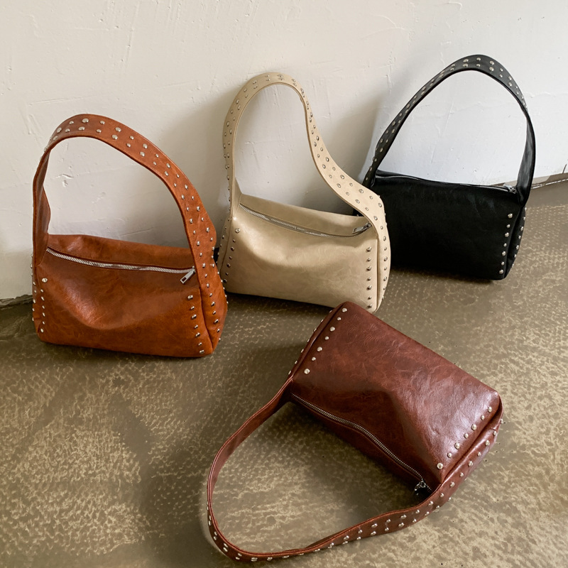 Cross-border Korean-style trendy and simple motorcycle-style underarm bag for women, a new retro and versatile commuting single-shoulder bag for summer 2025 full figure