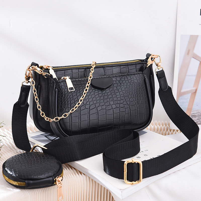 Women's handbag 2022 new crocodile pattern small square bag, PU leather mother and child bag, three-piece set, European and American style single-shoulder crossbody bag full figure