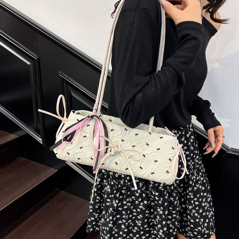 Sweet bucket bag for women, 2025 new summer bow single-shoulder bag, casual and versatile, hand-held small square bag details Picture