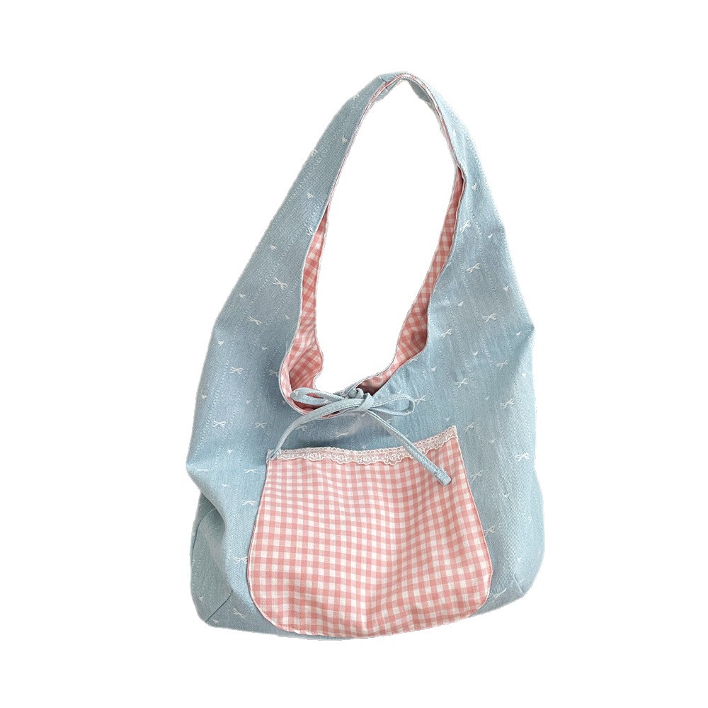 5712 Korean bow large-capacity bag, 2025 new dual-purpose commuter bag, simple and stylish, color-blocking underarm bag Item Picture