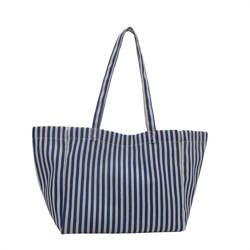 2024 Fresh and stylish striped canvas, stylish and casual Korean retro, artistic and simple, large-capacity single-shoulder handbag for women Item Picture