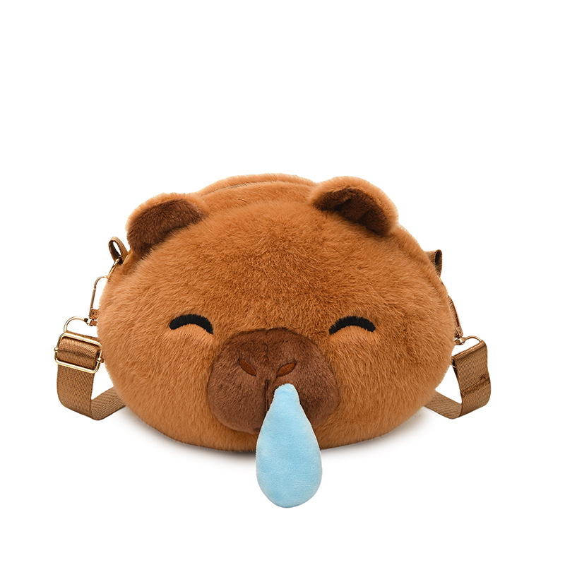 New capybara snot drawable crossbody backpack, creative plush bag, girlish travel loose change key bag Item Picture
