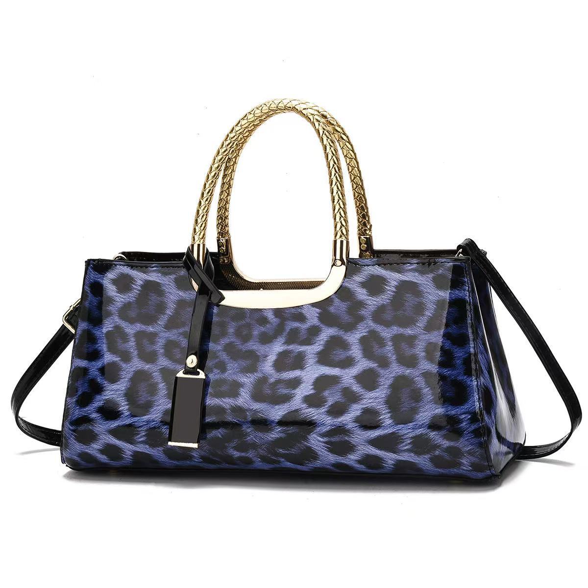 Leopard print stylish evening handbag, 2025 new large-capacity Boston bag, women's single-shoulder bag, embossed shiny leather, slanted Specification drawing