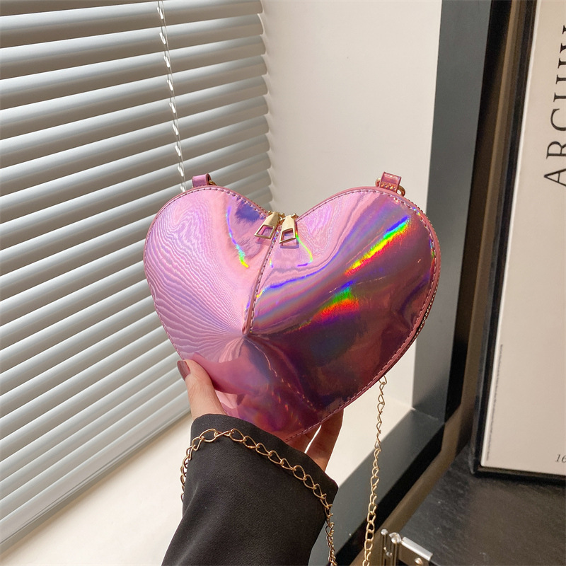 2025 Casual new style laser shiny heart-shaped mini chain accessory crossbody small bag for women full figure