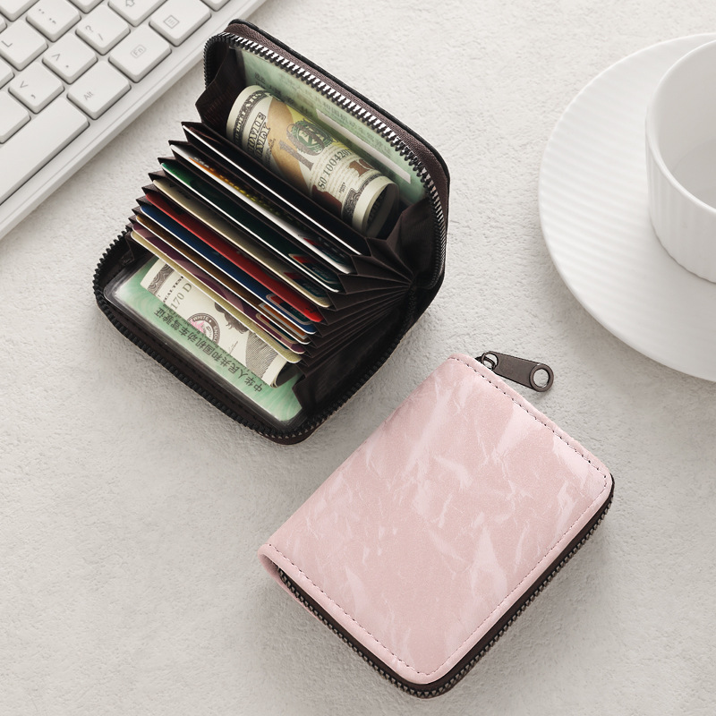 Anti-demagnetization, anti-theft, multi-functional card case, large-capacity accordion water corrugated card holder, trendy and simple zipper clutch details Picture