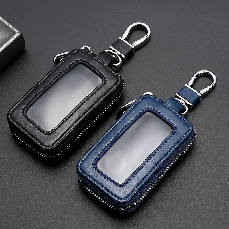 New genuine leather couple key case, large-capacity mirror window, women's car remote control, zipper key case, exquisite and retro full figure