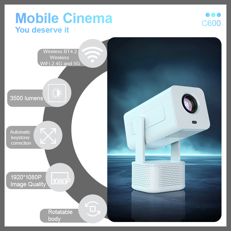 2.69-inch new high-definition smart wall-projection projector with auto-lens focusing and high brightness for home theater Specification drawing
