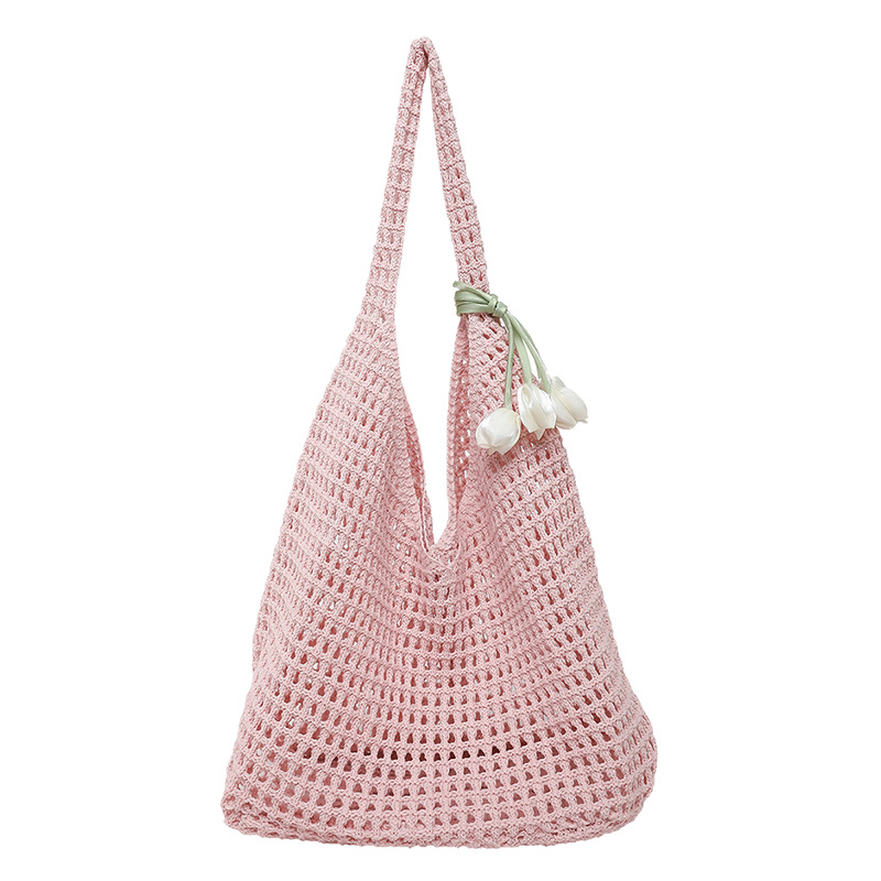 Korean-style fashionable hollowed-out bucket bag for women, a new summer 2025 versatile casual vacation beach knitted single-shoulder bag Item Picture