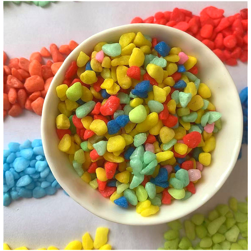 Factory direct delivery of colored gravel for garden paving, garden landscaping, fish tank landscaping and decoration. Available in stock with various specifications Specification drawing