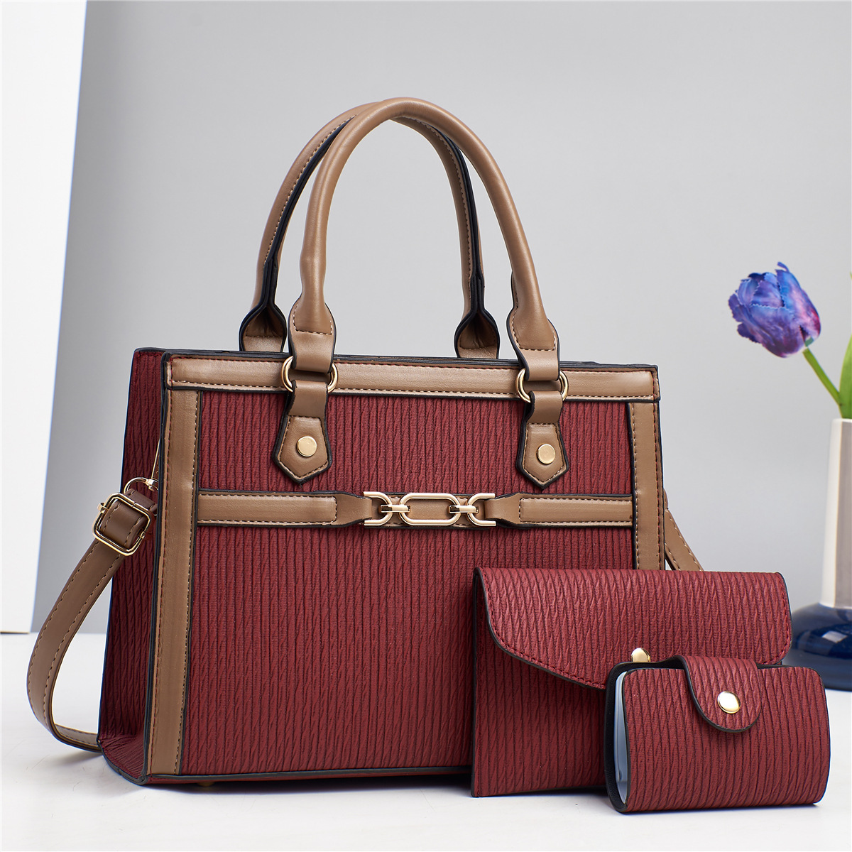 Women's foreign trade handbag 2024 Autumn/Winter new style mother-and-child bag, retro and individual spliced vertical pattern single-shoulder crossbody bag Specification drawing