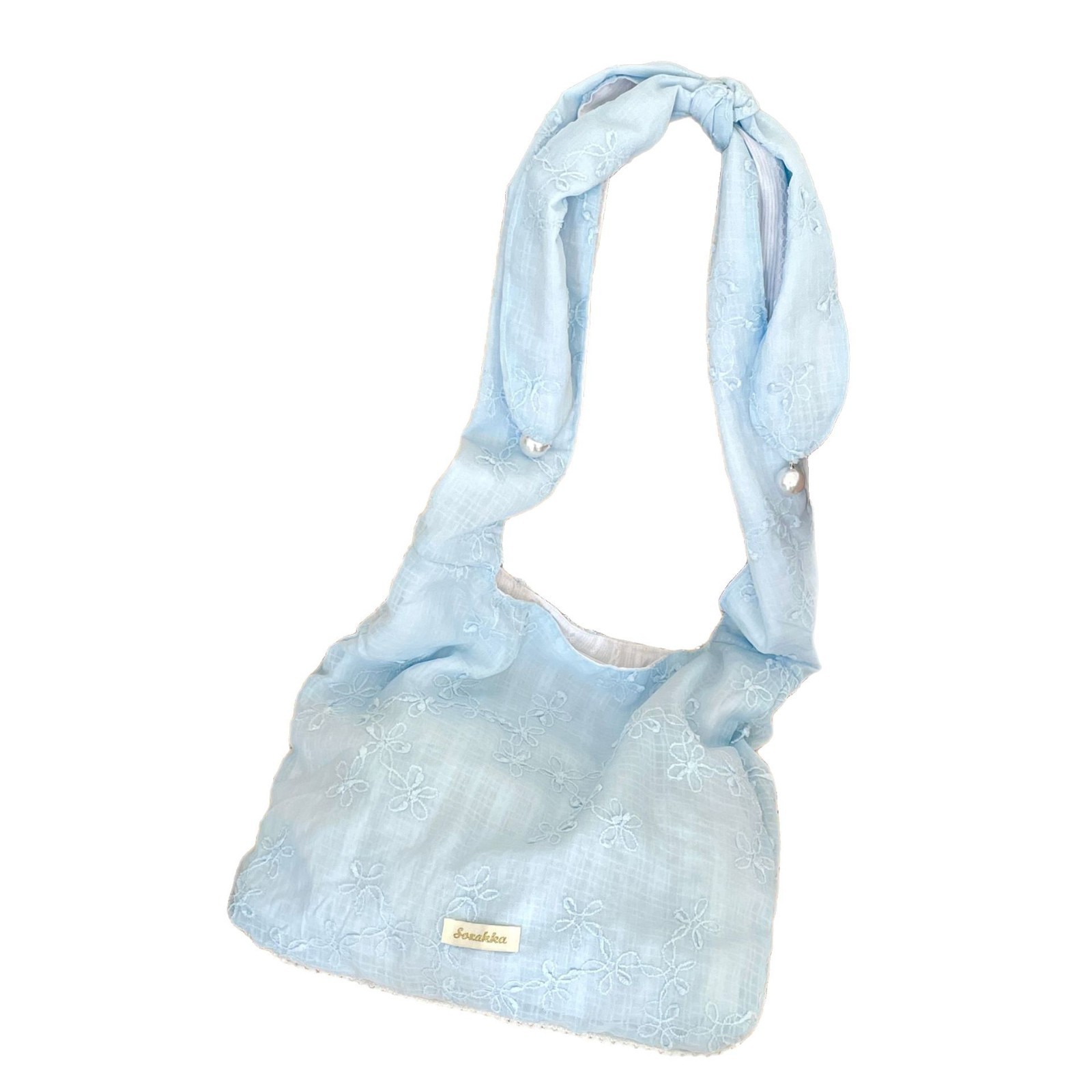 53233 Summer Fresh and Delicate Chiffon small flower single-shoulder bag, fairy embroidery canvas bag, hand-held armpit crossbody bag Item Picture