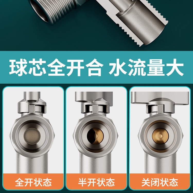 The triangular valve, all-copper ball valve, gas water heater with large cold and hot flow, one inlet and two outlets, stop valve and water distribution valve switch details Picture