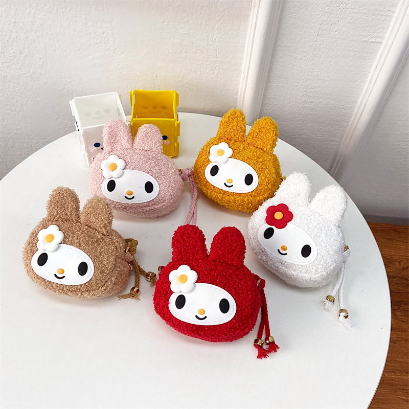 Cute cartoon plush rabbit crossbody bag, fashionable nylon super cute and trendy phone bag, Japanese-style girl loose change bag full figure
