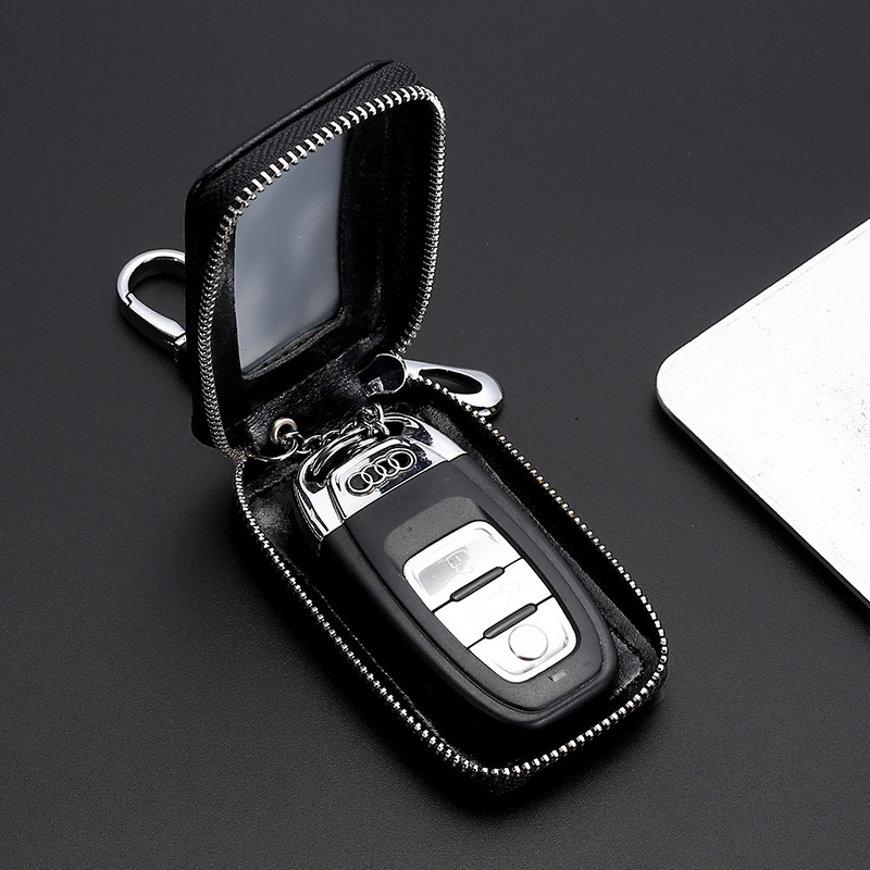 New genuine leather couple key case, large-capacity mirror window, women's car remote control, zipper key case, exquisite and retro details Picture
