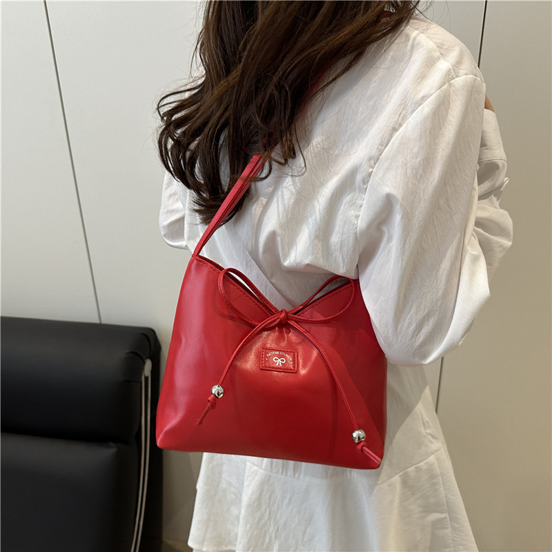 2025 Summer New style niche quality bucket bag for women, versatile and fashionable Japanese and Korean underarm single-shoulder bag, bow bag Specification drawing