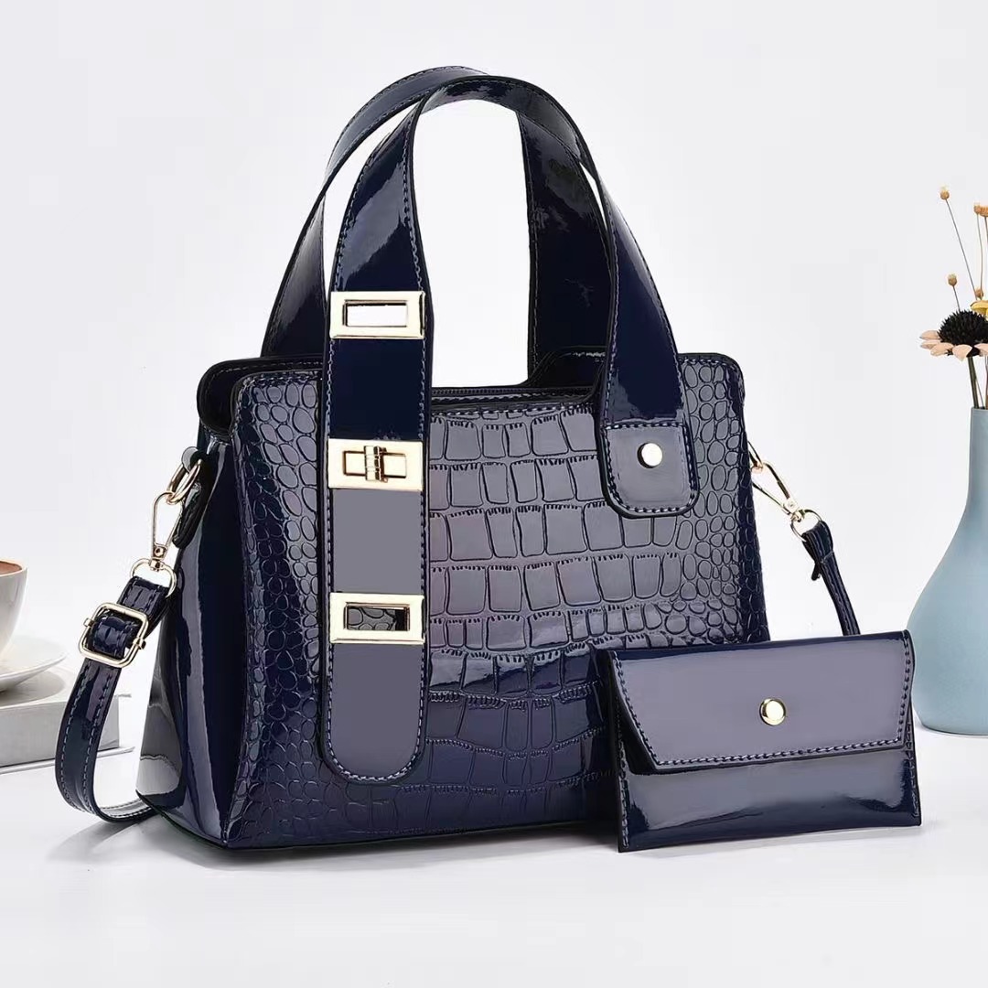 Two-piece fashionable women's bags, simple and trendy diamond-patterned shiny leather embossed combination bags, crossbody bags wholesale full figure