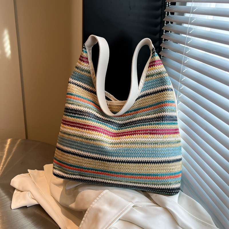 2025 Fresh Rainbow Striped Handbag, Fashionable and simple Casual Bag, Casual and simple Commuter Lady's single-shoulder bag full figure