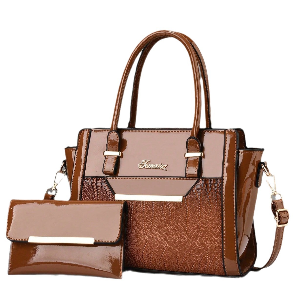 Shiny leather bag 2024, large-capacity crocodile pattern hand-held mother and child bag, cross-border women's bag, high-quality single-shoulder tote bag Item Picture