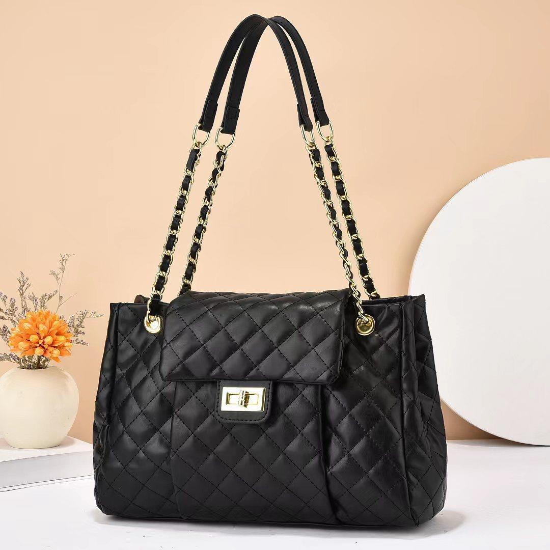 Xiaoxiang style high-quality women's bag, large bag 2025 new model, single-shoulder crossbody, solid color, simple embroidered thread, large capacity, cross-border full figure