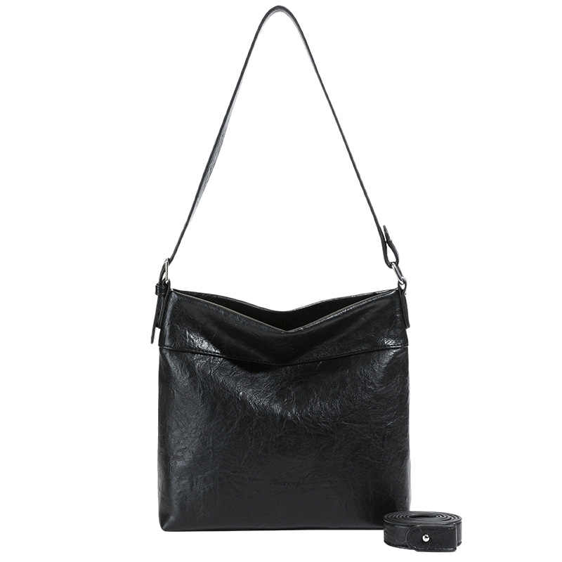 Retro and simple large-capacity bucket bag for women, 2025 new style, high-end texture, stylish casual commuting single-shoulder crossbody bag Item Picture